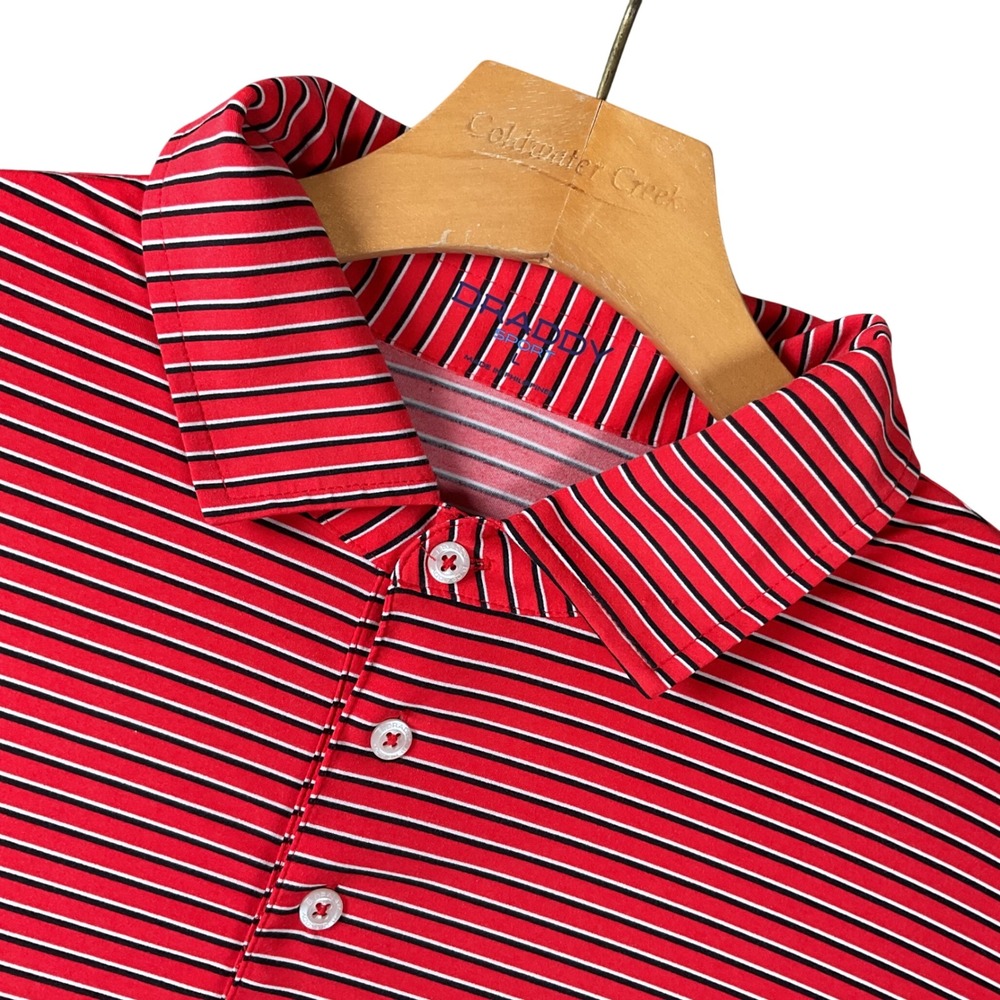 DRADDY SPORT Red White Black Stripe‎ Polo Shirt Men's Size L Golf Casual